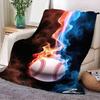 Dynamic Baseball Design Blanket with Vibrant Flames and Smoky Background - Unique Soft Fleece Throw for Sports Lovers, Perfect f