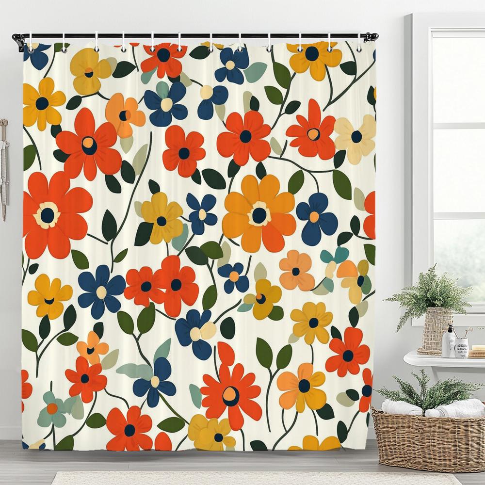 1 szt. Wodoodporna zasłona prysznicowa w stylu vintage z nadrukiem kwiatowym z 12 plastikowymi haczykami, przegroda łazienkowa, dekoracja łazienki, zasłona okienna