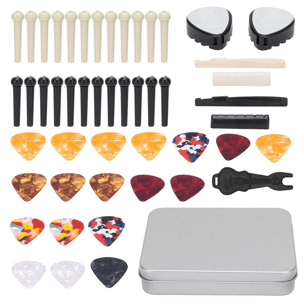 Guitar Accessories Set Bridge Pin Celluloid Picks Nuts Saddles Nail Remover Parts Replacement