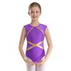 Girls Sparkle Rhinestone Gymnastics Leotard Keyhole Back Patchwork Sleeveless Bodysuit Figure Skating Dance Wear