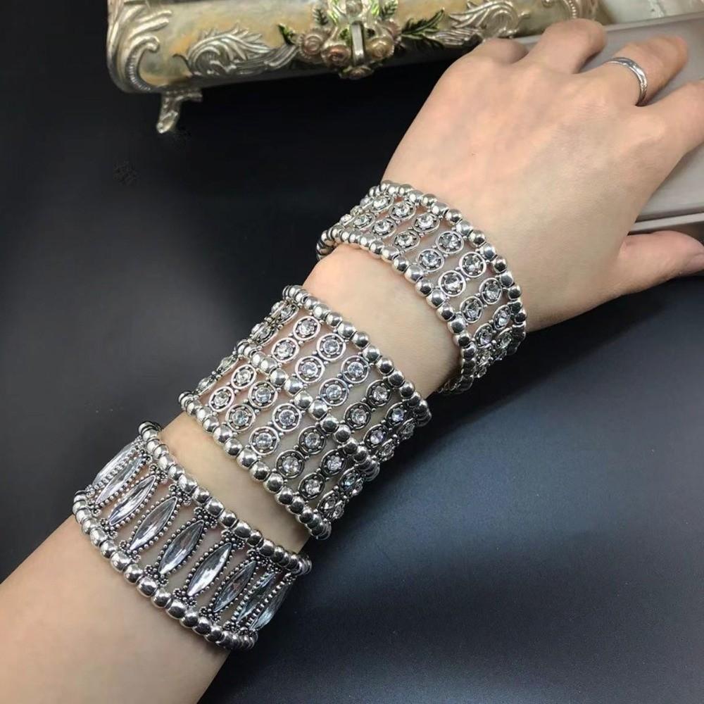 Elastisches Breites Armreif Doppelreihiges Manschettenarmband Trendige Strassarmbänder Für Frauen