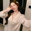 2026 Women's Luxury Ice Silk Lace Hollow Long Sleeve Pajama Set