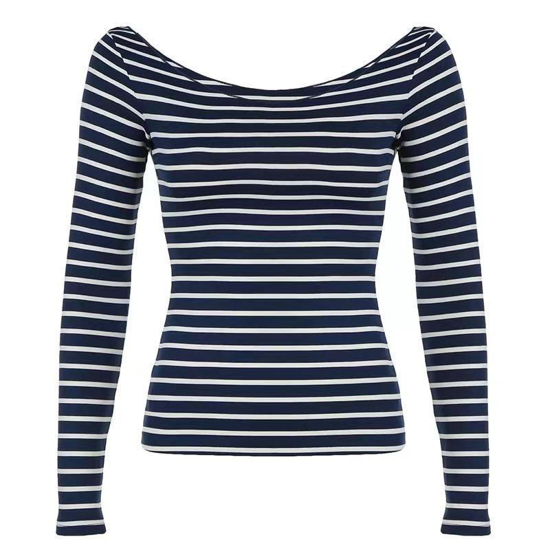 Spring Fall Women's New Japanese Basic Models Slim Long-Sleeved Striped t-Shirt Strapless Korean Street Style Y2k Thin Tops