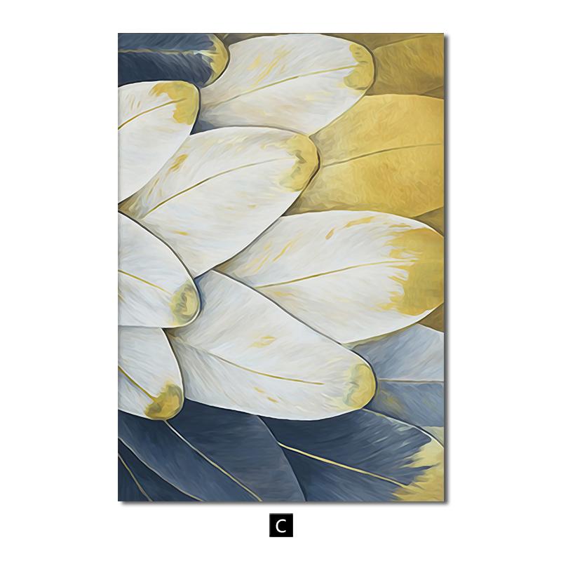 

Золотисто-синий женский холст с перьями, постер, современное искусство, принт, геометрическая абстрактная живопись, настенные панно для гостиной, домашний декор 20x30cm No Frame снег