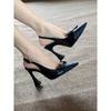 Premium Splicing High Heels Women's Thick Heel Pointed Camellia Bow Sandals
