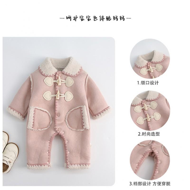 Baby Girls Winter Warm Thickened Cotton-Lined Long Sleeve Romper With Snap Soft Princess Style 1-3 Years