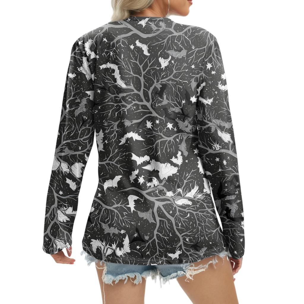 Women's Casual Fashion Sexy Comfort Halloween Printed V-Neck Button Long Sleeve