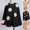 Womens Oversized Knit Sweater With Embroidered Floral Appliqu Beaded Detail V-Neck Long Sleeve Loose Fit Winter Top