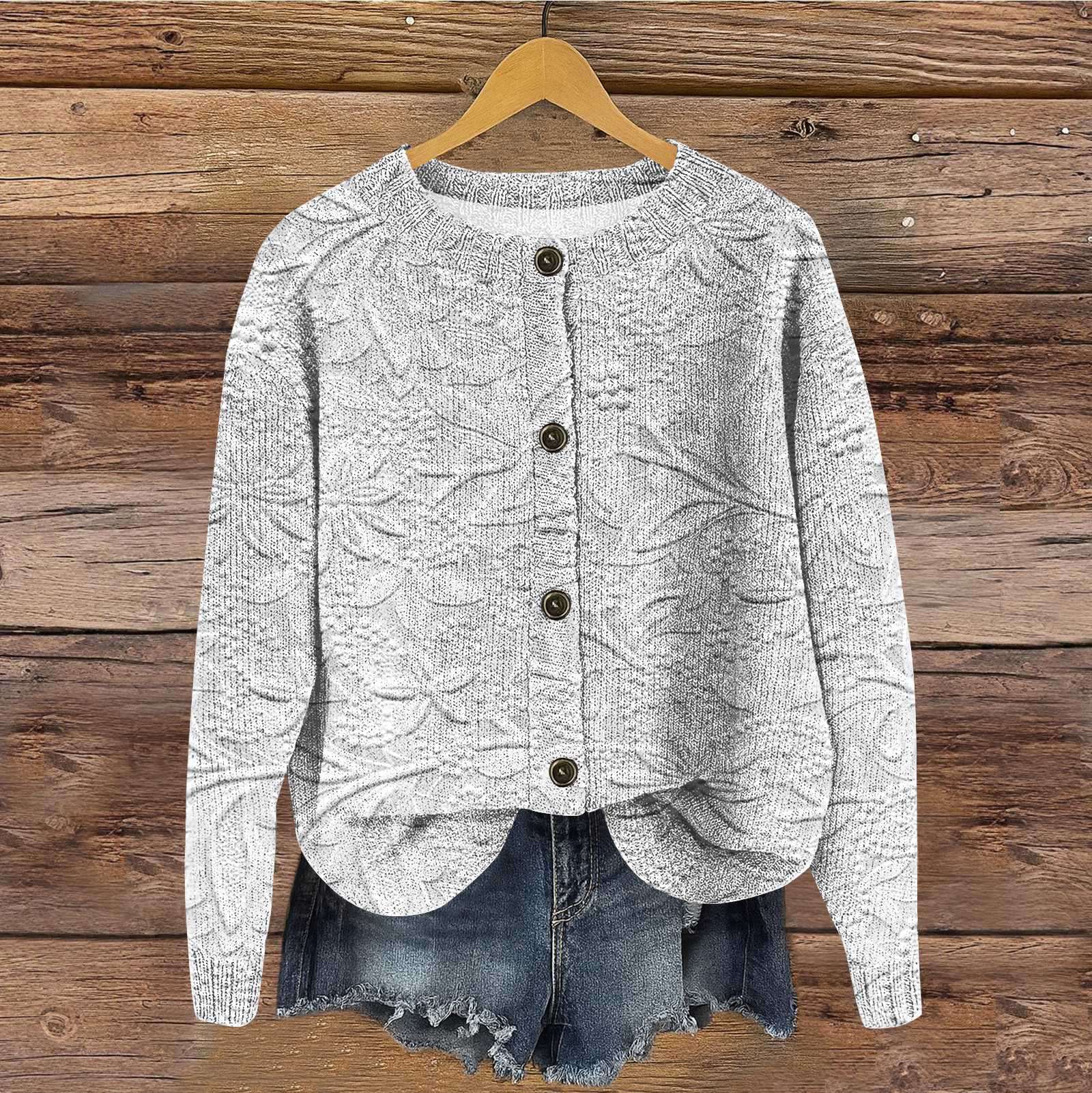 

Женский винтажный вязаный кардиган на пуговицах с винтажным принтом XL белый