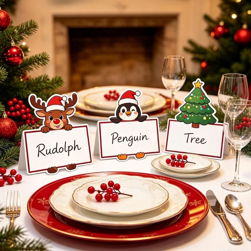 Christmas Greeting Cards Blank Writable Paper Cards, 6 Piece Holiday Message Set for Party Wishes, Gift Exchange Messages and Table Place Cards