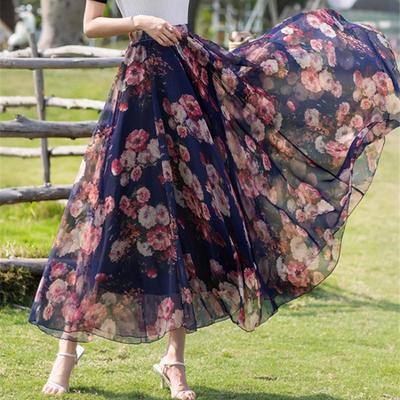 Damen Chiffon Halbkörperkleid 2025 Frühling Sommer Neu Floral Halbkörper Urlaubsstil Strandrock