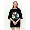 Oversized T Shirt Black Daisy Flower Print With Bloom Where You Are Planted Text For Casual Wear