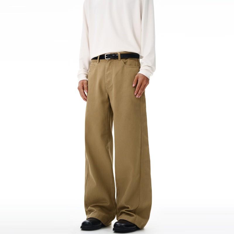 Mens Cotton A-Line Loose Fit Casual Pants Straight Leg Wide Cut Comfortable Everyday Trousers