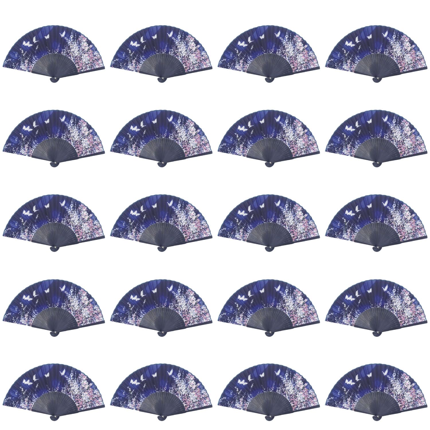 

Castle Enterprises Premium Handmade Fans and Butterfly Dance Set of 20 A Bulk a Great Japanese Souvenir for Foreigners [Flower (Navy)] - Purchase,