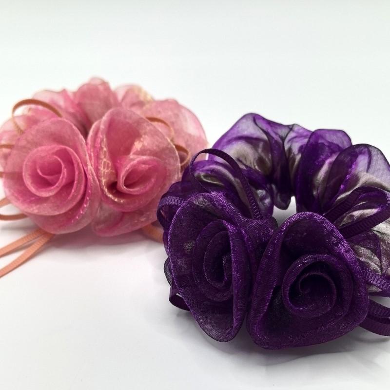 Korean Style High-end Rose Flower Scrunchie Fashionable Floral Hair Accessory Rose Flower Hair Tie Set  Rose Hair Scrunchie