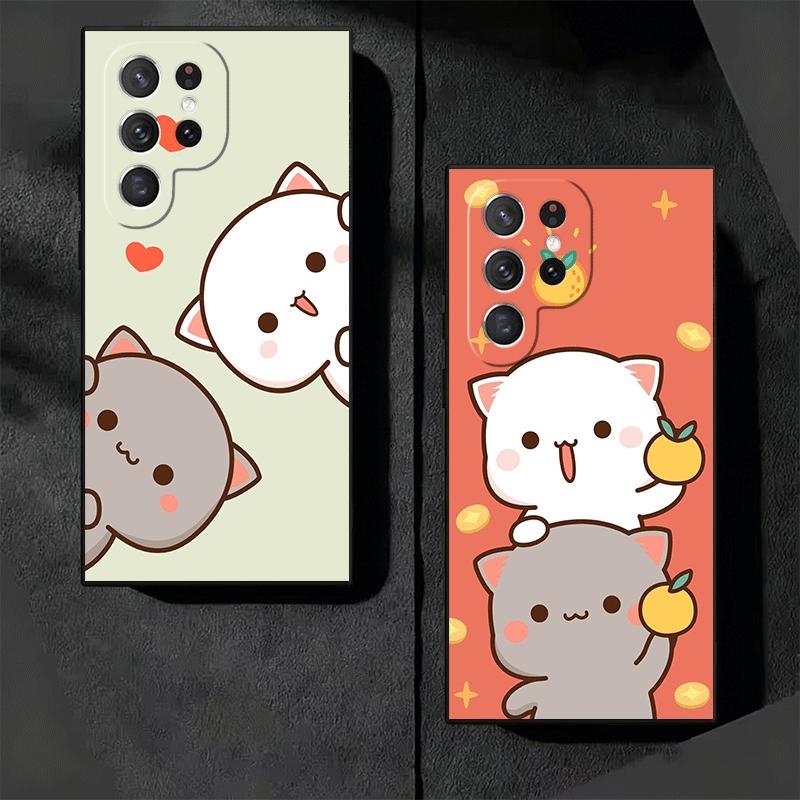 Cartoon Cute Peach Goma Soft Phone Case for Samsung Galaxy S26 S25 Edge S24 Ultra S23 Plus S22 S21 FE S20 Black Cover Back Shell