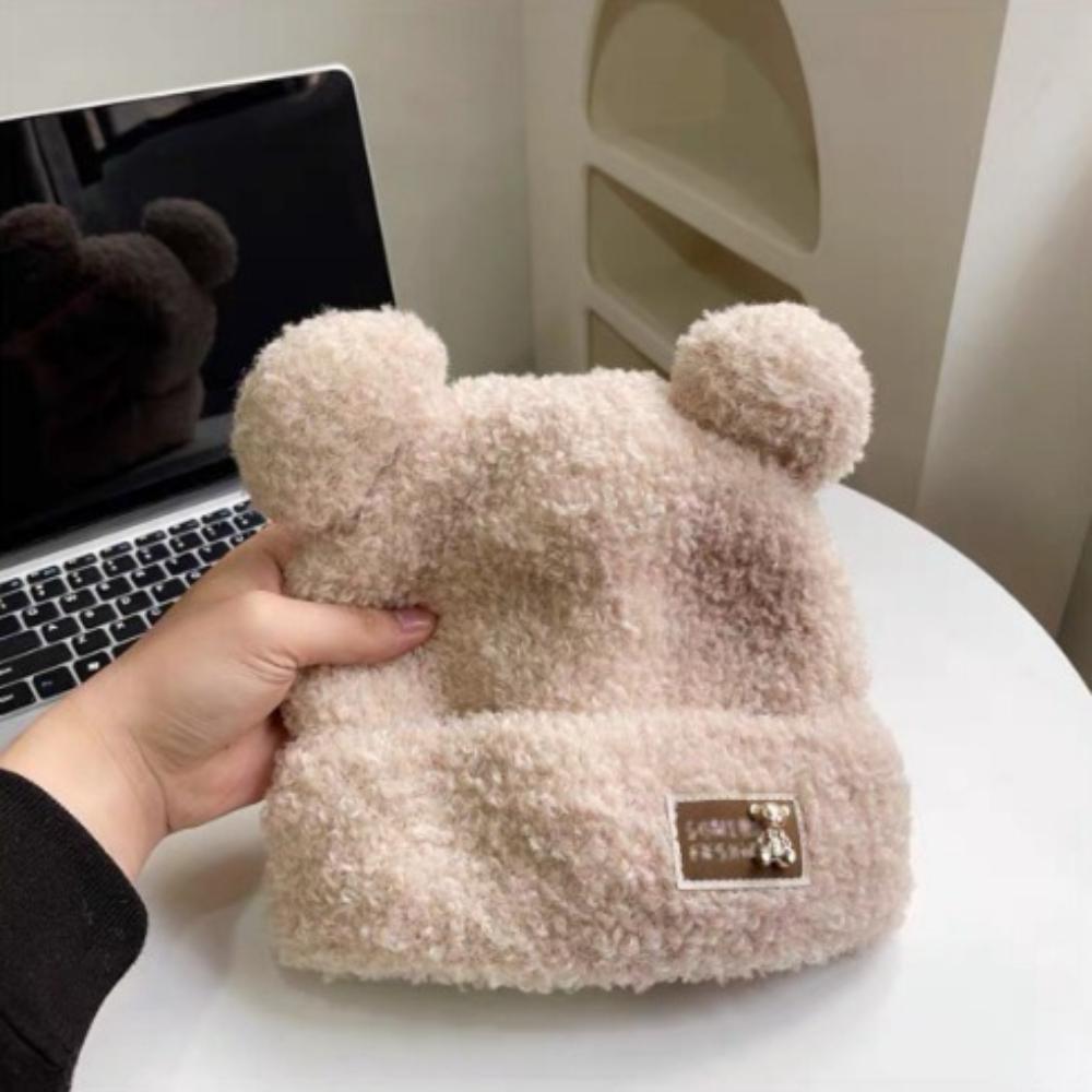 Little Bear Plush Hat with Thick Velvet for Autumn and Winter Cold Protection, Ear Protection, and Warm Knitted Hat