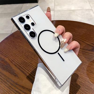 Für S25 S24 Einfache Magsafe Handyhülle Für Samsung Galaxy S25 Ultra S24 Plus S24 FE Kristall Klare PC-Abdeckung für kabelloses Laden