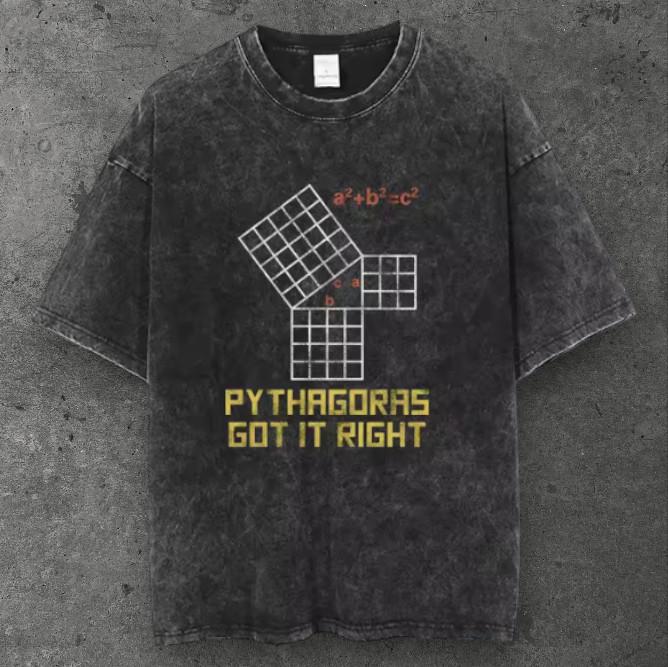 Unisex Pythagorean Theorem Oversized T Shirt Washed Black Y2K Streetwear S-3XL S