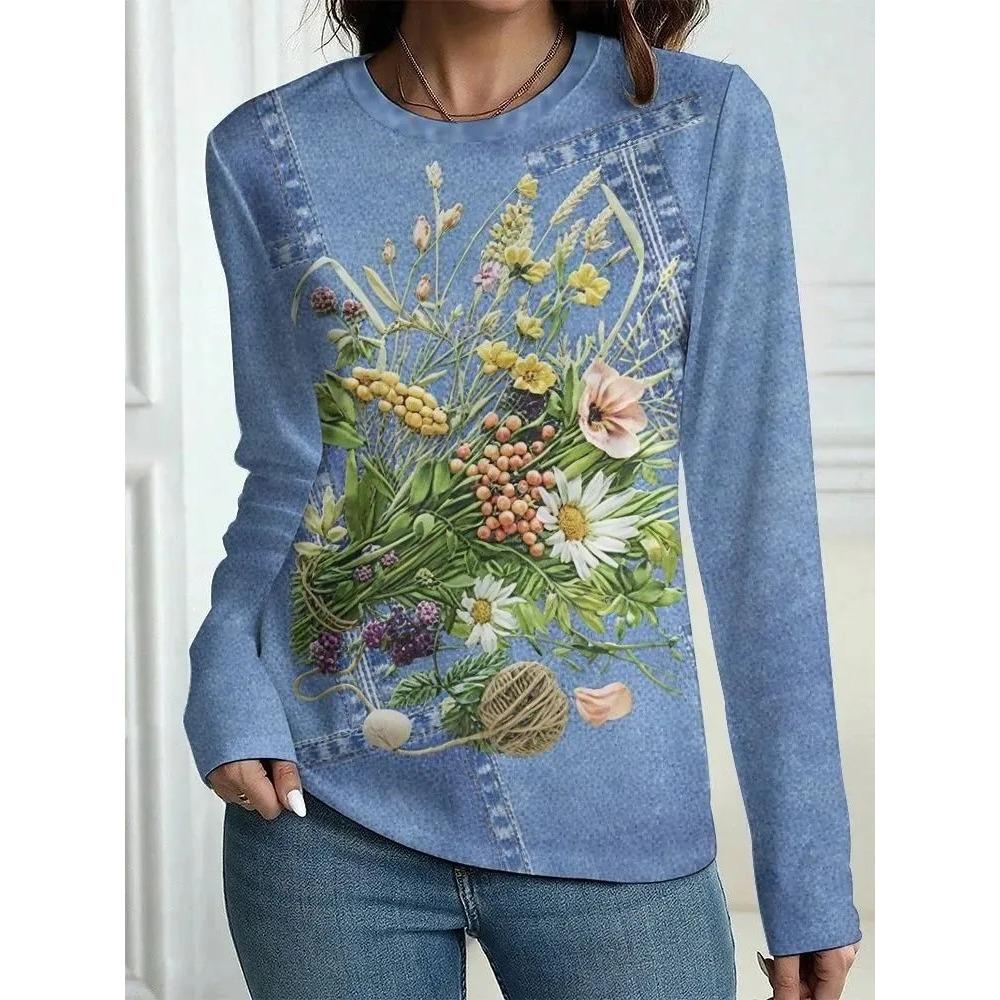 Fashion Mushroom Flowers Pattern 3D Printed T-shirt Autumn Comfortable Breathable Soft Loose Large Size Creative 3D Long Sleeves T-shirt