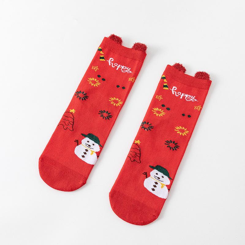 Cute Elk Cartoon Socks with 3D Ears – Red, Cotton for Autumn & Winter, Japanese Style, Perfect for Christmas
