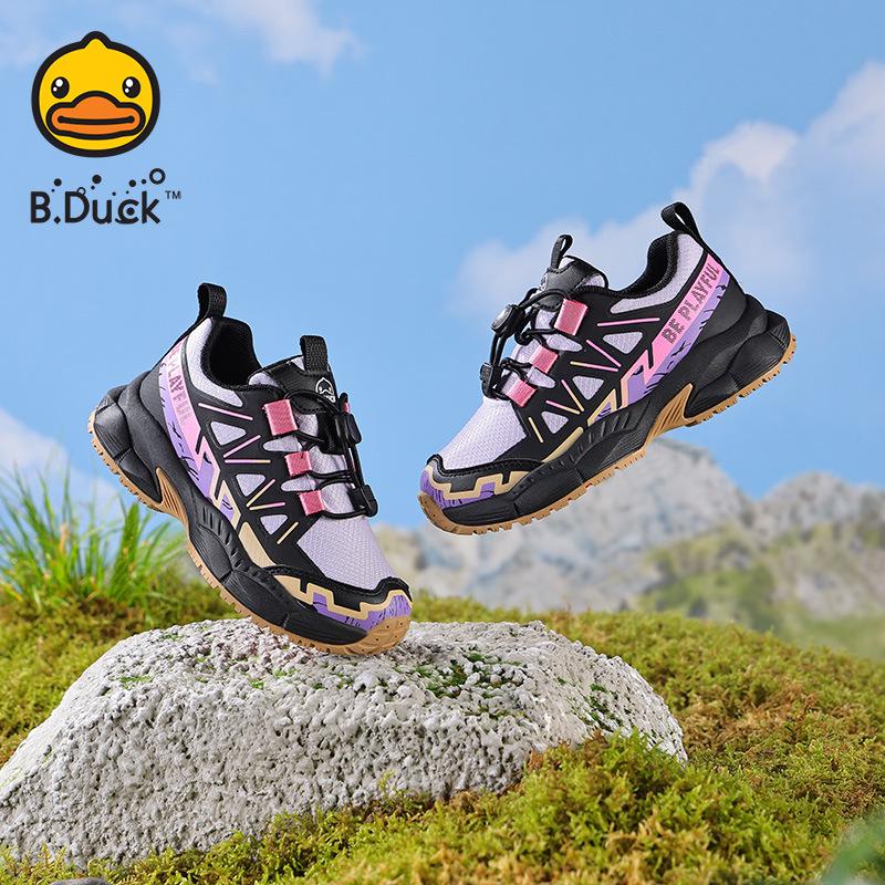 

2026 Spring Kids Mesh Breathable Lace-up Sports Shoes with Little Yellow Duck Design 33 чорний/фіолетовий