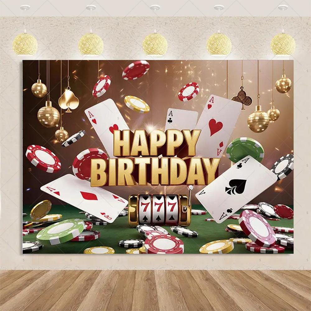 Decorazioni Festa di Compleanno a Tema Carte da Gioco Striscione Sfondo Casinò Dado da Poker Sfondo Scintillante Forniture Oggetti di Scena per Fotografia