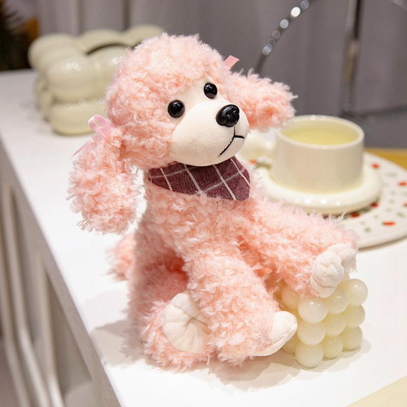 Plush Poodle Dog Toy With Checkered Scarf Design For Kids And Collectors