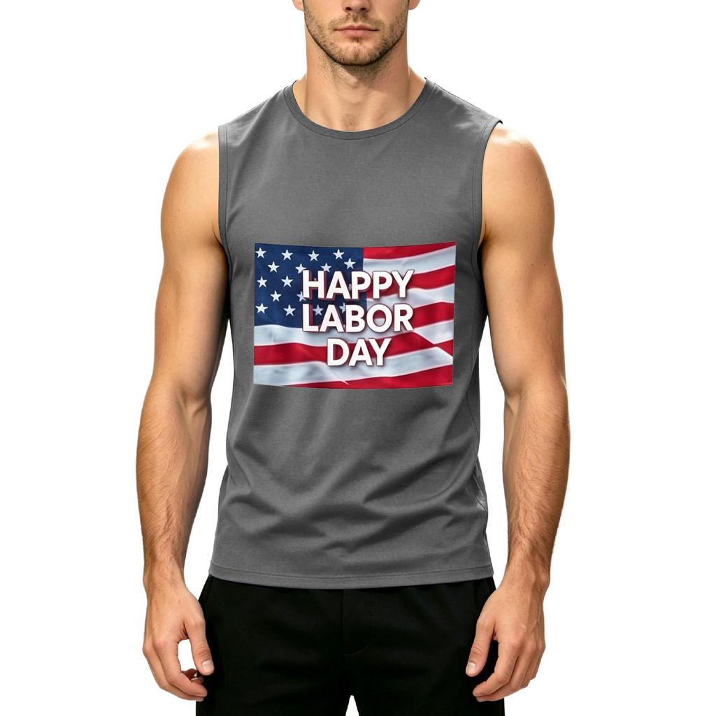 Men's Sleeveless Casual Tank Top Muscle Shirt with Printed Graphic for Labor Day Comfortable Fit Lightweight Summer Wear