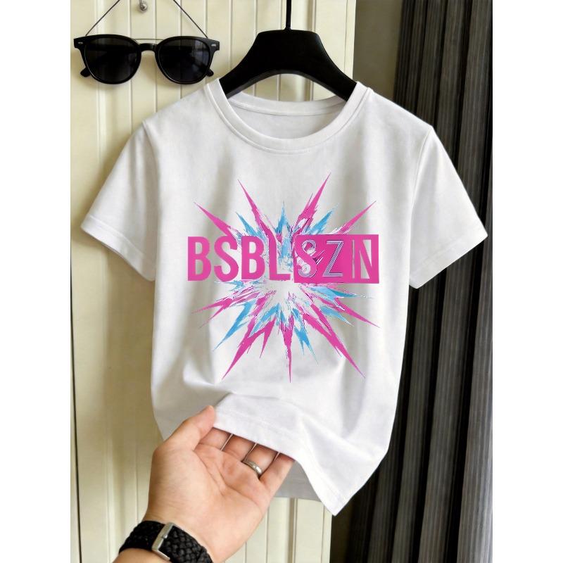 European sizes American Baseball Print Powder Blue Contrast Cool Graffiti Style Position Print  Baseball Element Boys  Fashion Short Sleeve/T-Shirt 110