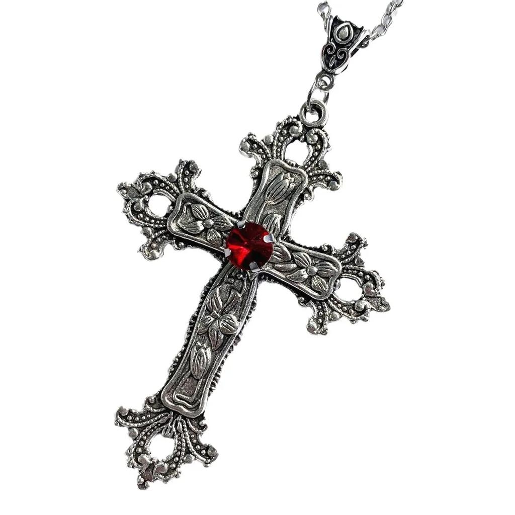 Punk Kristall Kreuz Anhänger Halskette Damen Gothic Schlüsselbein Halskette Halskette Ästhetischer Schmuck Bijoux Party Geschenke