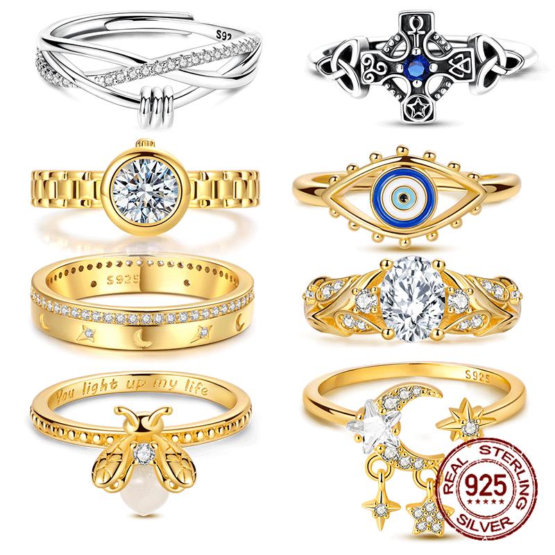 Golden Simple copper Zircon Star Shape Moon Ring Authentic Design Finger Rings for Women High Quality Wedding Jewellery Gift