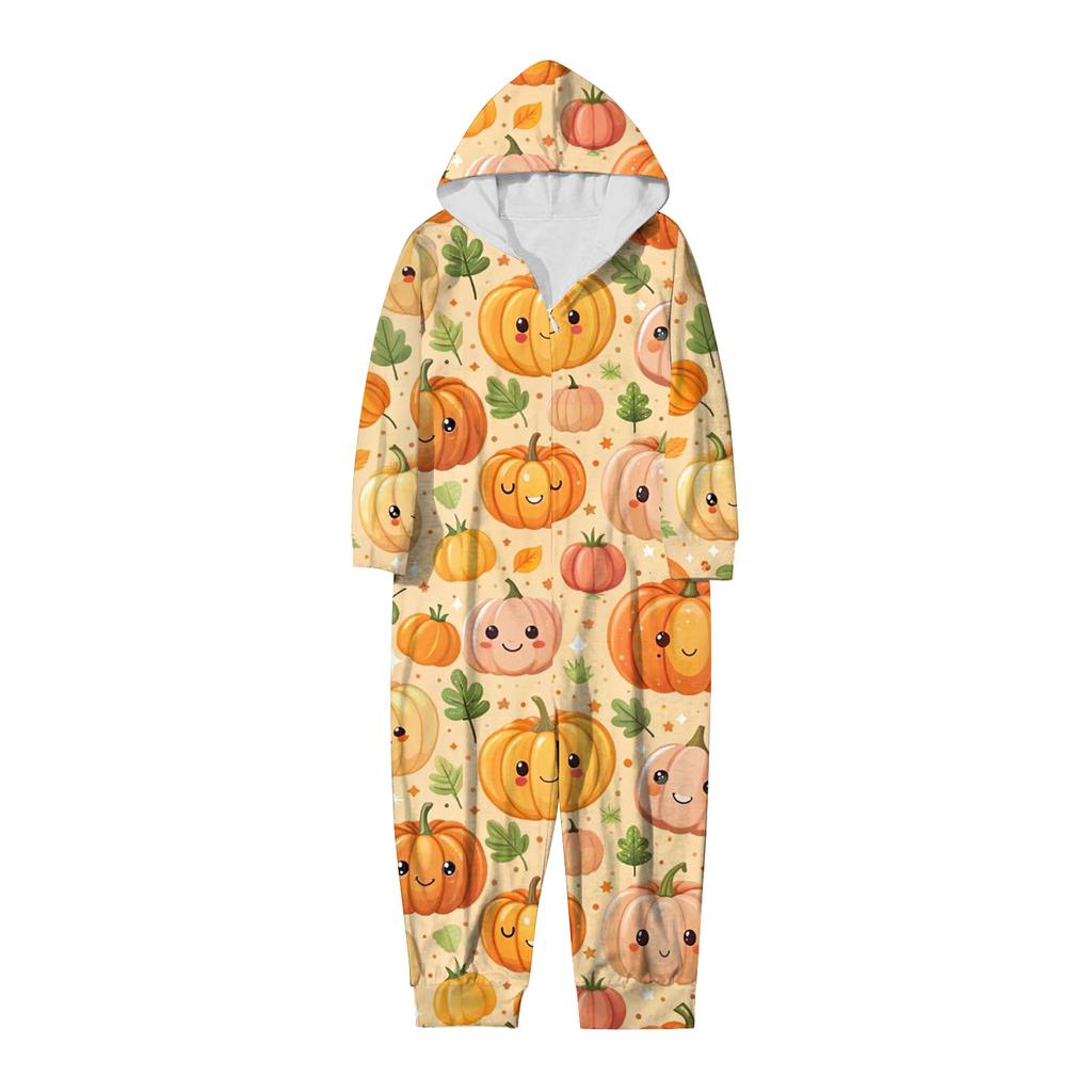 Halloween Printed Family Matching Hooded Long Sleeved Zippered Hooded Jumpsuit Set
