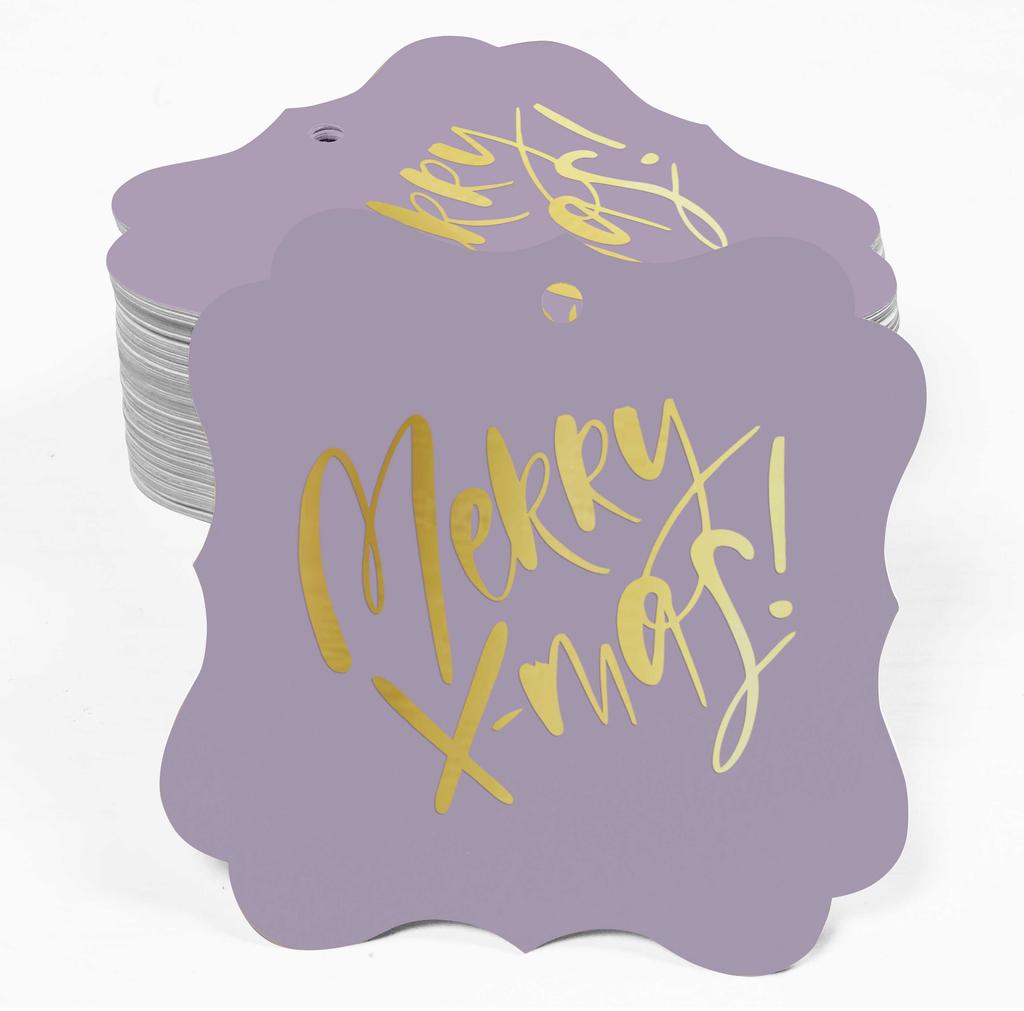 Inkdotpot Pack Of 100 Real Gold Foil Bracket Shape Paper Tags Merry X-Mas Christmas Favor Hang