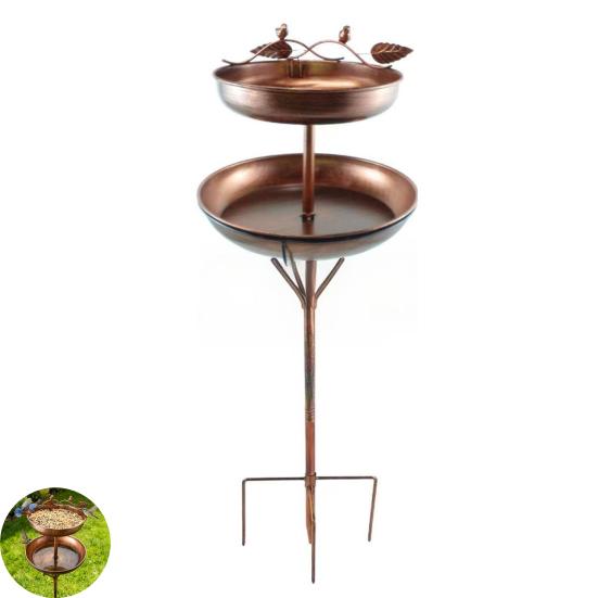 2-in-1 Vogelbad Metall Retro Vogelfutterhaus Garten Vogelbad und Futterspender mit Fünfzackfuß Große und kleine Schale für Außengarten Hofdeko