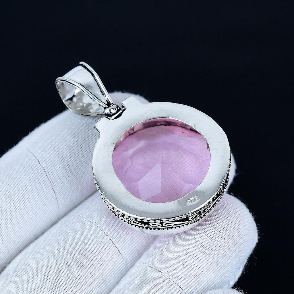 Rosa Kunzit Anhänger, 925 Sterlingsilber Handgefertigter Schmuck, Rosa Kunzit Silberanhänger, Partyschmuck für Damen, Anhänger Valentinstagsgeschenk