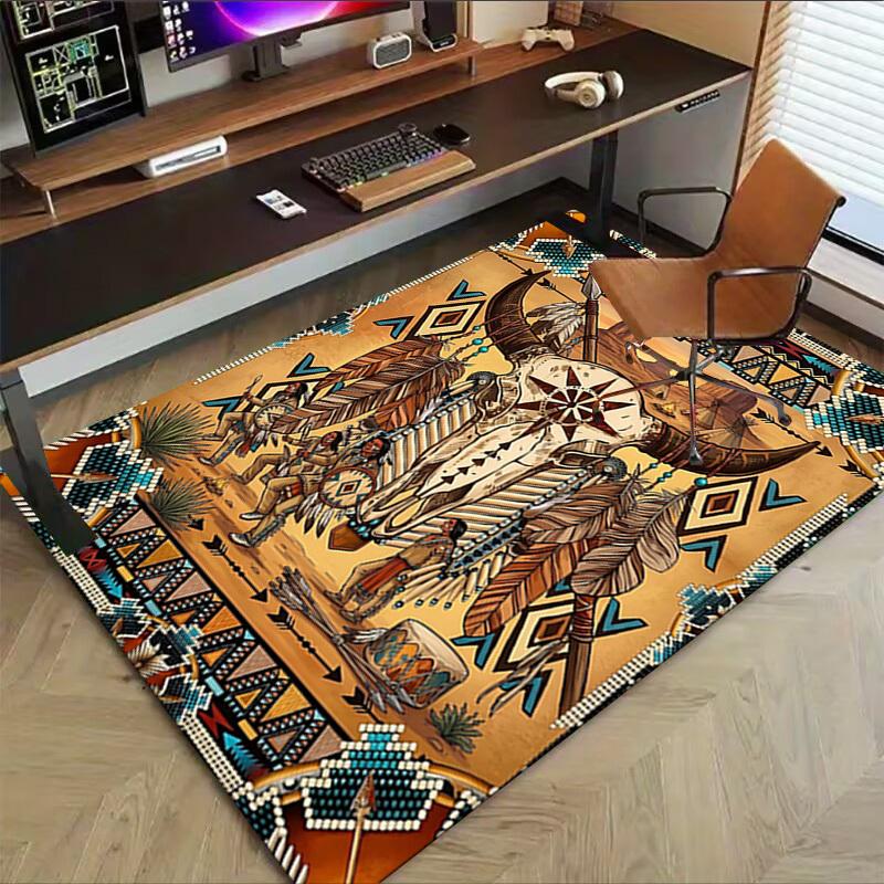 1PC Native American, Buffalo Skull Non-Slip Floor carpet, Office, family, bedroom, Studio - Large Area Rug,Decorative Mat, Longlasting Material-C0479