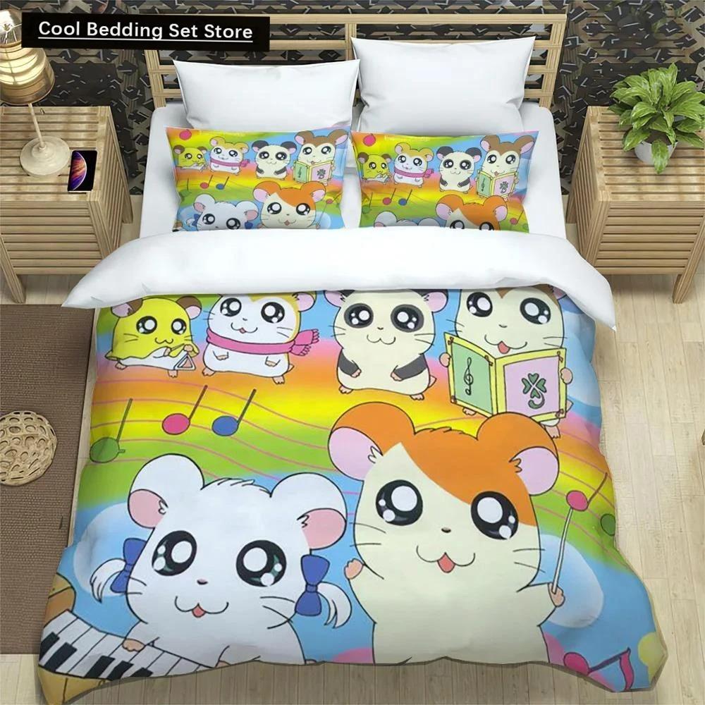 3D-Druck Cartoon Hamtaro Bettwäsche-Set Bettbezug Kissenbezug Set Weich Bequem Kindergeburtstagsgeschenk Heimtextilien