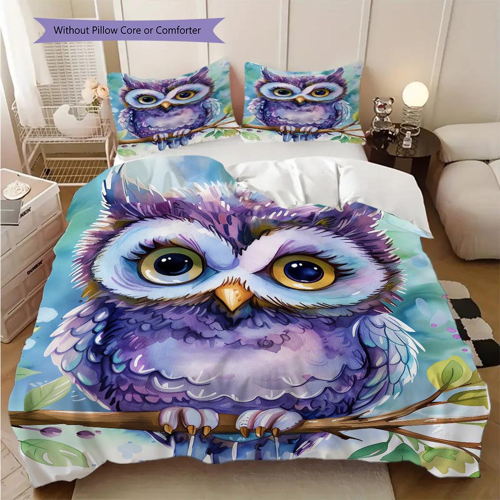 Sada povlečení s motivem sovy Sada prošívaných dek Povlak na přikrývku Povlak na polštář Domácí dekorace Dárek k narozeninám (1 * povlak na peřinu + 2 * povlak na polštář, bez jádra)