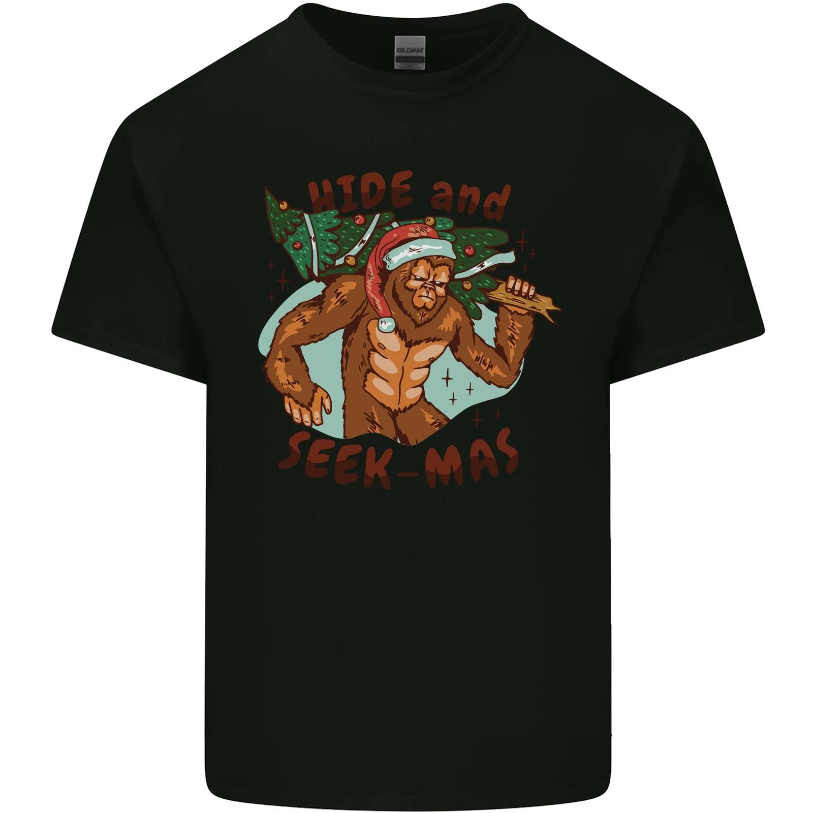 Bigfoot Hide and Seekmas Funny Christmas Kids T-Shirt Childrens S