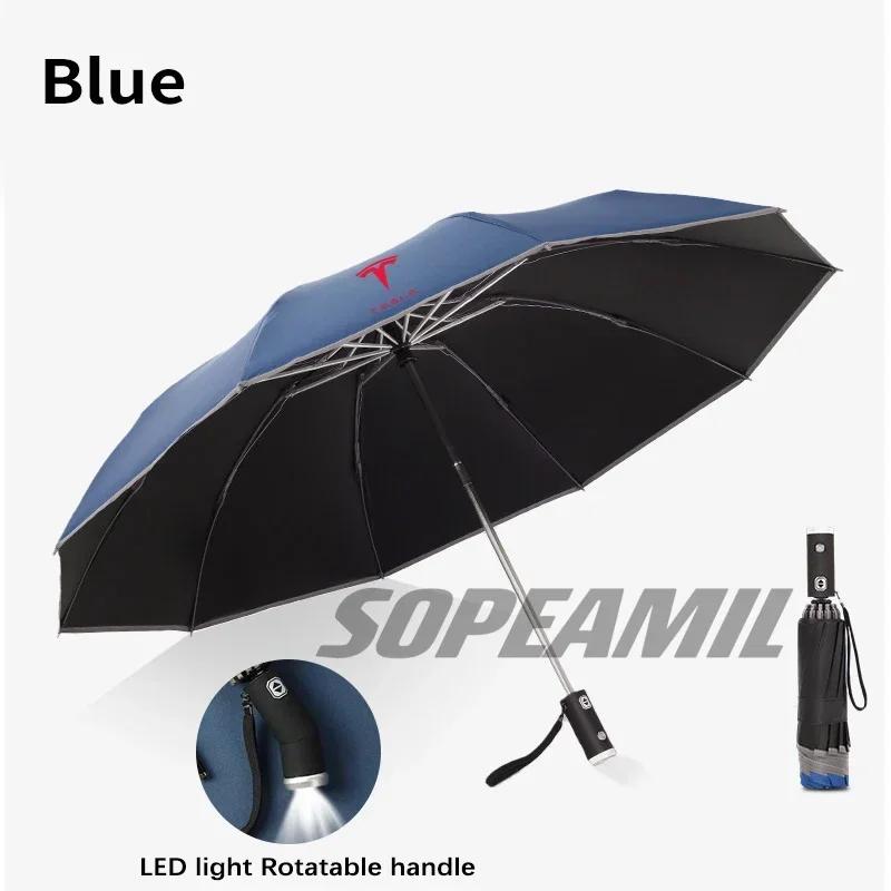 Car Sticker Tesla Car Led Light Automatic Folding Windproof Sunshade Umbrella For Tesla Cybertruck Beast Roadster Model 3 Model