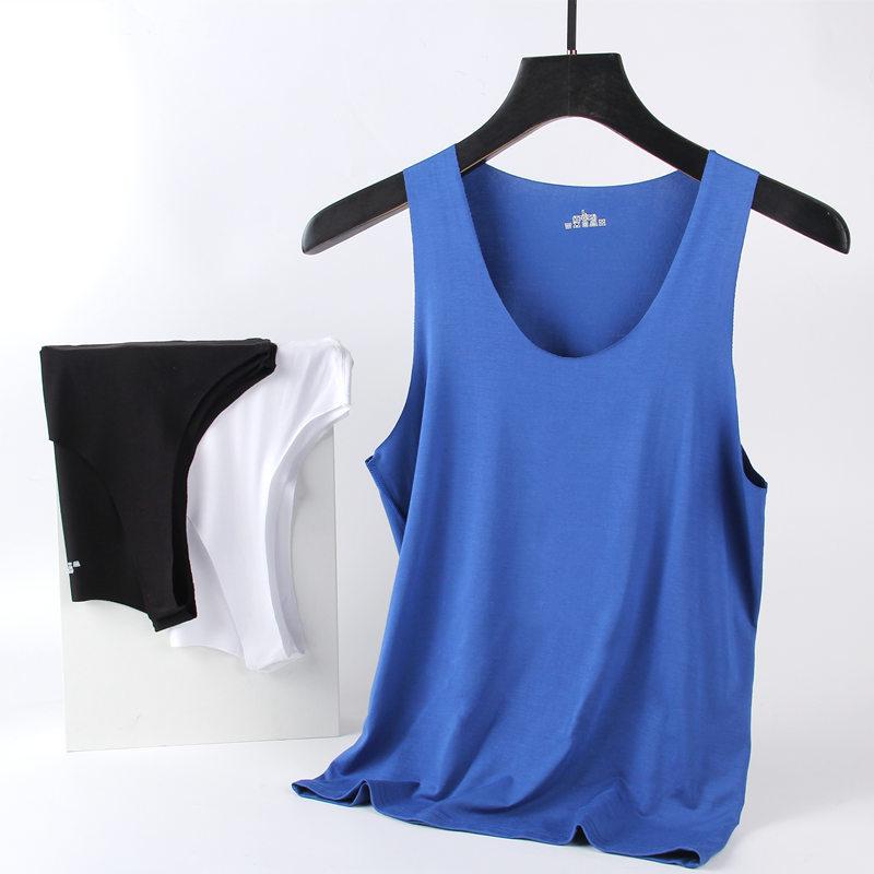 Summer Men's Vest Shoulder Large Size Stretch Sweatshirt Sports Fitness Sleeveless T-shirt Solid Colour Vest Tops