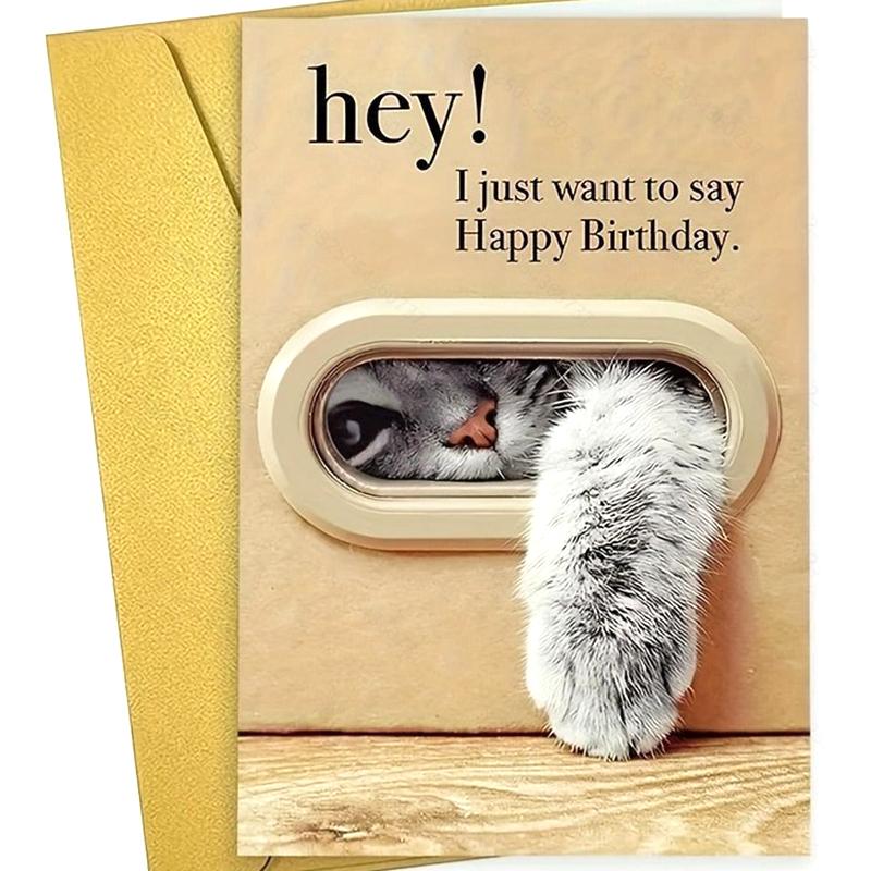 Cute Cat Birthday Card, Playful Kitty Paw Design,Happy Birthday Card With Envelope, Best Gift For Cat Lover, Family, Friends