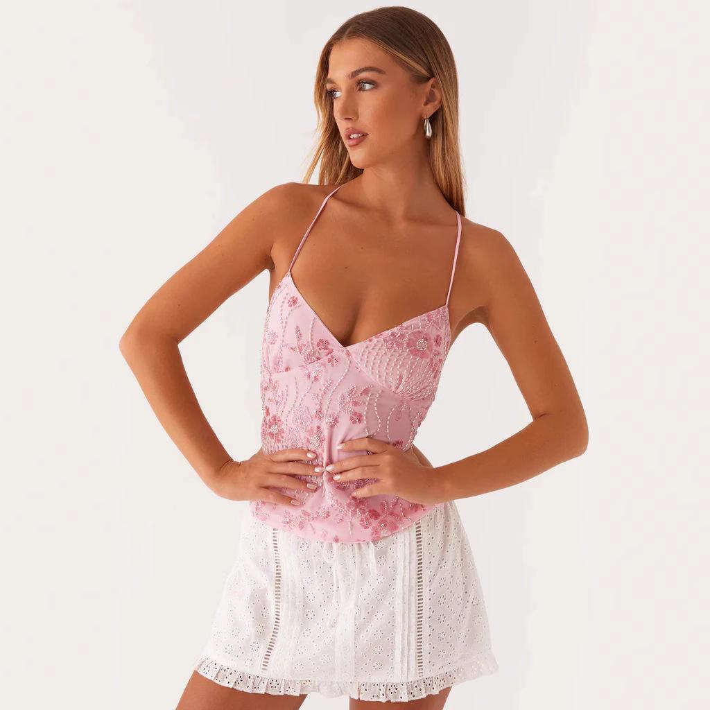 New Women's Embroidered Sequin Vest Camisole - Sexy European & American Style