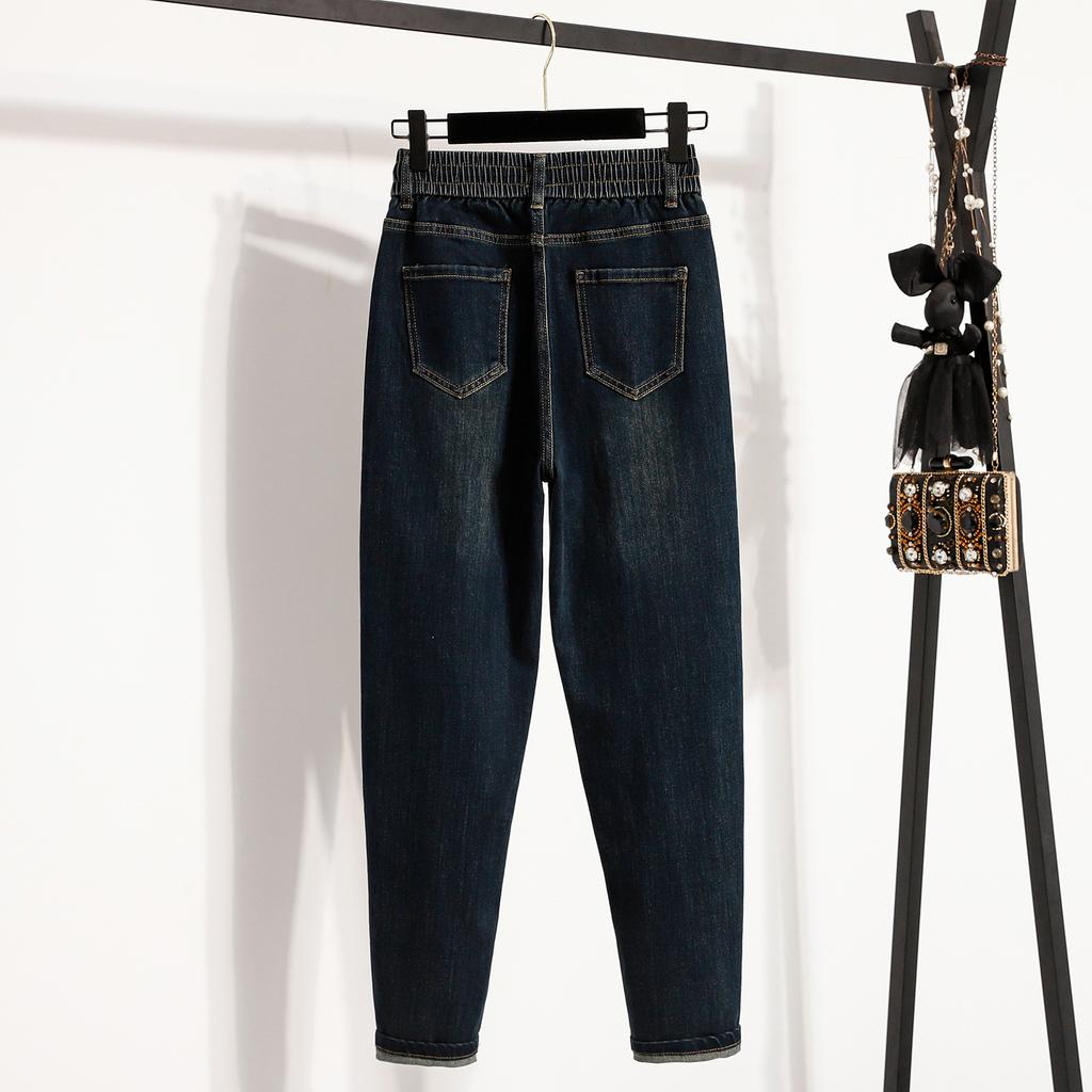 DIMANAF 2025 Plus Size Autumn Women Jeans Pants Denim Harlen pants Elastic Basic Blue High Waist Oversize Fashion Pants 5XL