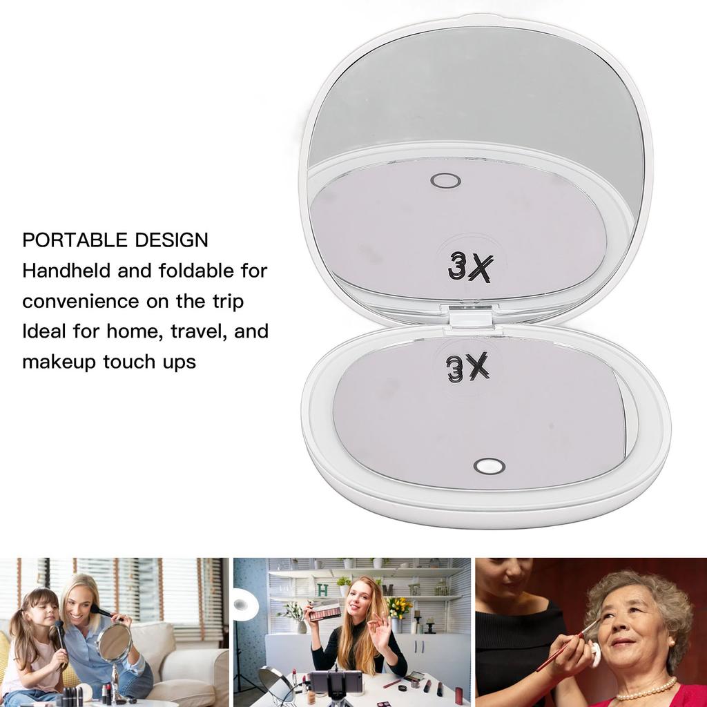 Rechargeable Travel Makeup Mirror Light Small Compact Rechargeable Color Temperatur Dimmable LED Mini Mirror for Purse
