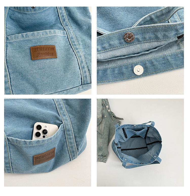 2026 Trendy Large Capacity Denim Tote Bag - Casual and Fashionable Shoulder Bag for Work and Commute