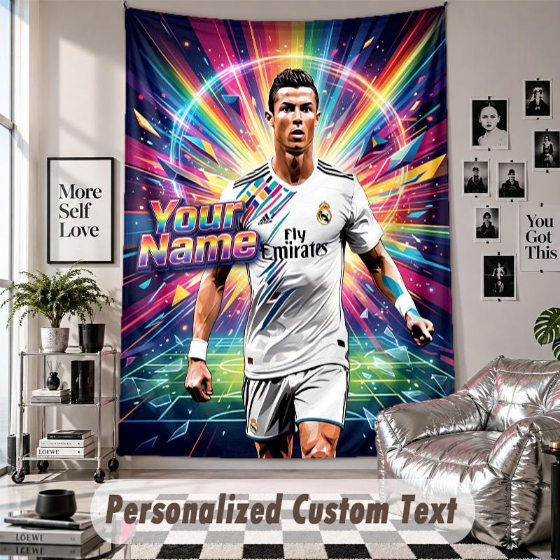 Wall Hanging Tapestry With Custom Name & Text, Cristiano Ronaldo Decorative Tapestry For Bedroom