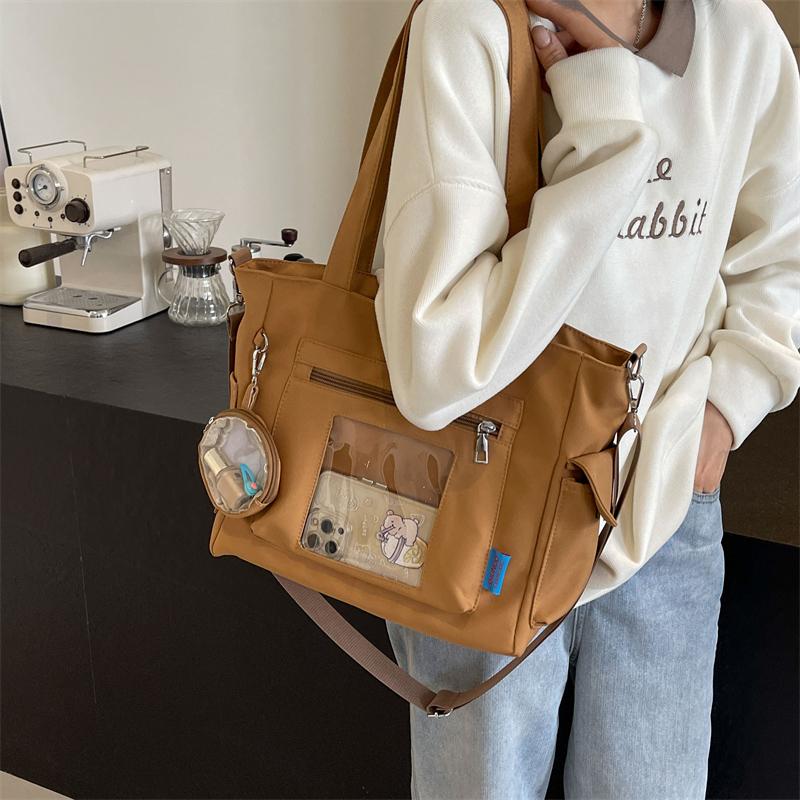 Large Capacity Canvas Bag Women's Transparent Handbag Student's Book Crossbody Tote Bag