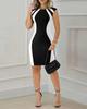 Summer Color Block Sleeveless Round Neck Slim Fit Zipper Dress for Women - European and American Style